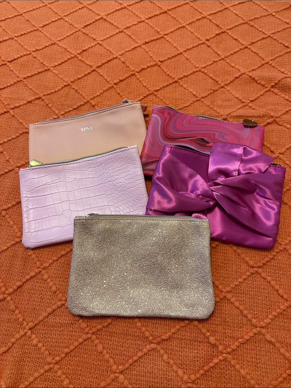 IPSY Pink and Magenta Cosmetic Pouch Set - Mixed Colors